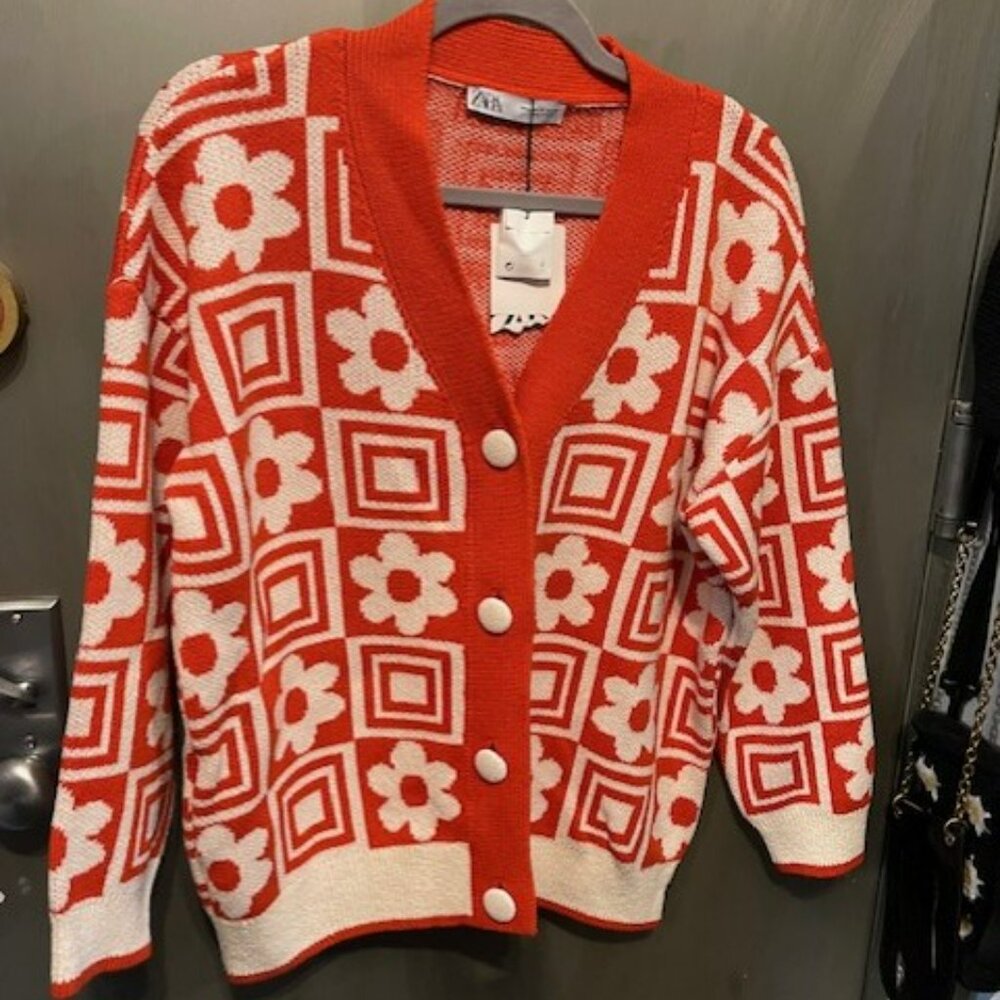 RETRO KNIT JACQUARD FLORAL CARDIGAN - Picture 5 of 16